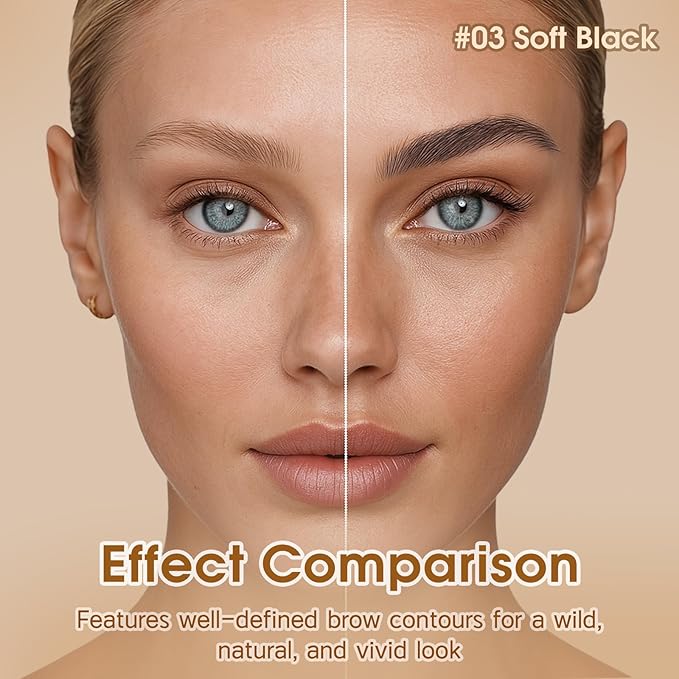 Microblading Brow-Fection Brow Eyebrow Pencil – Angled Brush Tip, Wild Natural Hair-Like Strokes, Patented Design, Long-Lasting & Smudge-Proof, for Beginners & Pros(03 Soft Black）