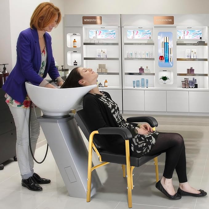 Shampoo Chairs Reclining Shampoo Chairs for Salon Barber Chair Hair Stylist Chair Auto Recline Salon Chair Spa Beauty Equipment for Hair Stylists, Tattoo Artists, Cosmetologists (Gold)