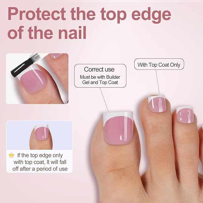 Misssix French Tip Press on Toe Nails, French Square Toe Nail Tips, Soft Gel False Toenail, Acrylic Soak off Fake Toe Nails for Women Nail Art DIY 15 Sizes