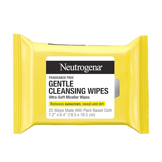 Neutrogena Gentle Facial Cleansing Wipes, Ultra-Soft Micellar Cleansing Wipes for Effortless Cleansing Made Gentle, Fragrance Free Face Wipes for Sensitive Skin, Hypoallergenic, 25 ct