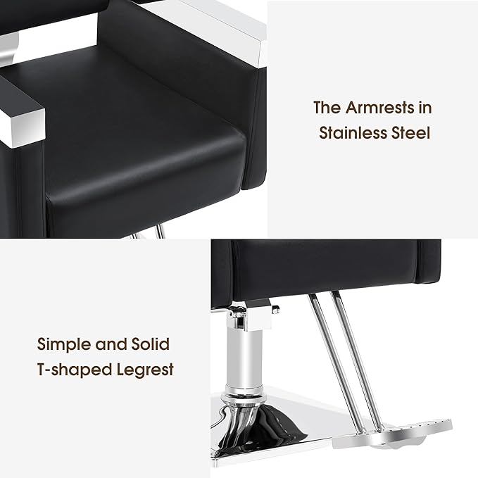 BarberPub Classic Recline Hydraulic Barber Chair Salon Spa Chair Hair Styling Beauty Equipment 3021 (Black)