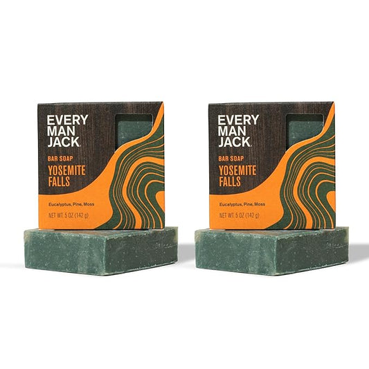 Every Man Jack Cold Plunge Mens Bar Soap - Yosemite Falls Scent with notes of Earthy Eucalyptus and Invigorating Pine - Deeply Cleans, Hydrates with Naturally Derived Ingredients - 5oz 2 Pack
