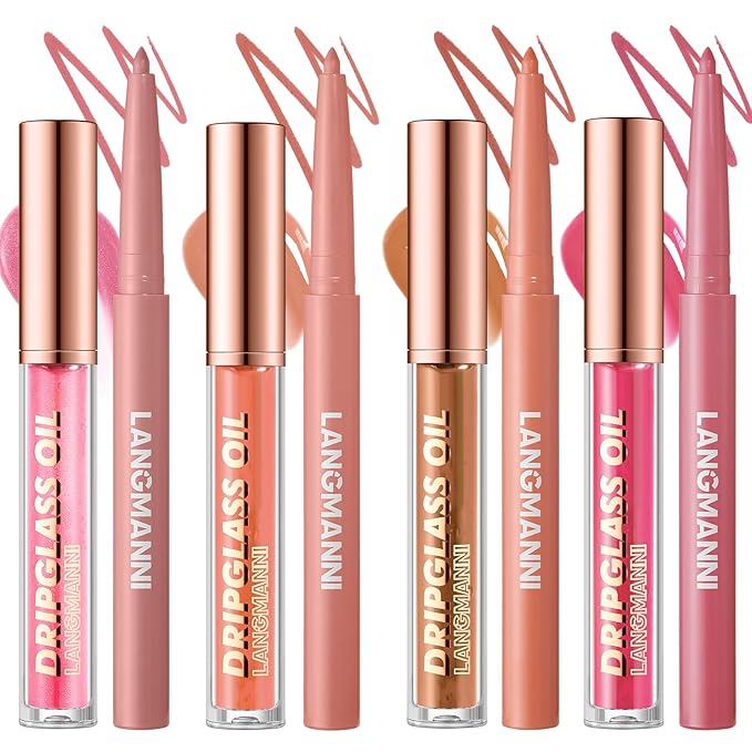 Jolilab Matte Lip Liner Lip Oil Set, Lip Makeup Set Natural Smooth Long-Lasting And Hydrating Beauty Daily Cosmetics Gift for Girls Easy-to-Use（8pcs）