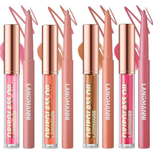 Jolilab Matte Lip Liner Lip Oil Set, Lip Makeup Set Natural Smooth Long-Lasting And Hydrating Beauty Daily Cosmetics Gift for Girls Easy-to-Use（8pcs）