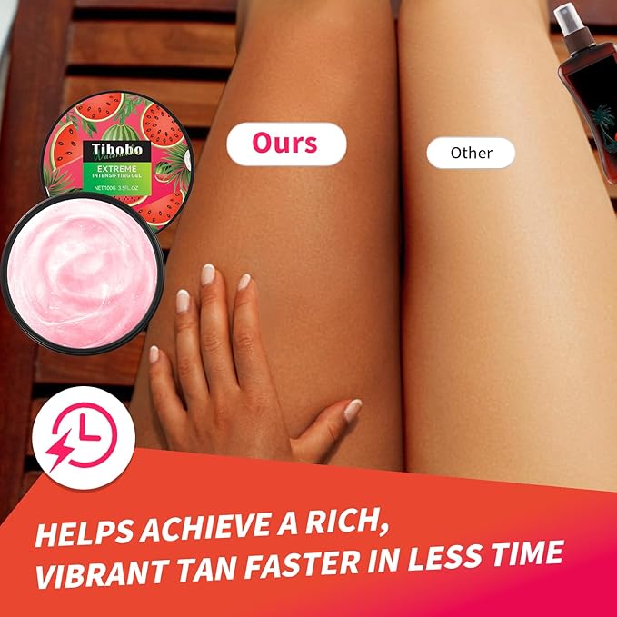 Intensive Tanning Gel, Browning Tan Accelerator Cream, Outdoor Indoor Sun Tanning Oil Lotion with Carrot, Fast Deep Bronzer & Long-Lasting Glow, 3.5 Fl Oz, Tropical Watermelon Scent