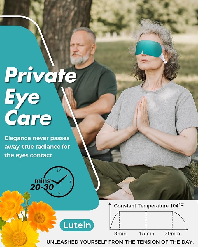 16 Packs Lutein Steam Eye Masks for Dry Eyes Self Heated Disposable Sleep Mask Soothing Headache Relief Dry Eye,Hot Warm Compress for Stress Relief Relief Eye Fatigue, Spa Items Travel Essentials