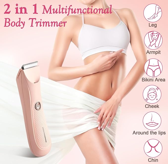 Riokko Bikini Trimmer for Women with LED Light and IPX7 Waterproof Dual Charging, Skin-Safe Cordless Pubic Hair Shaver with Battery Indicator