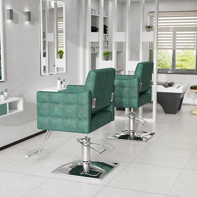 Salon Styling Chair for Hair Stylist Wide Seat, Hydraulic Barber Chair with Aluminium Footrest, Green Hair Salon Chair Heavy Duty, Beauty Spa Cosmetology Shampoo Hairdressing Equipment