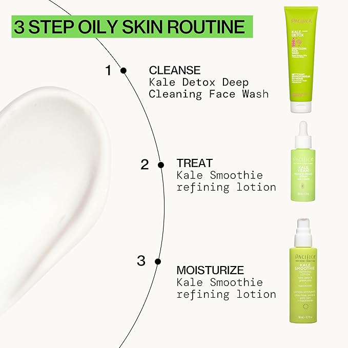 Pacifica Kale Smoothie Face Lotion, Refining Skincare, Face Moisturizer, Niacinamide, Vitamin C and E, Minimize Pores, Face Serum, For All Skin Types, Oily, Combination, Vegan, 1.7 fl oz (1 Count