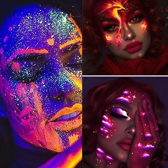 Go Ho Neon Gold Body Paint Washable(2.37oz,70ml),under UV Blacklight Neon Face Paint,Water Based Neon Fluorescent Golden Face Paint for Adults Children SFX Cosplay Costumes Halloween Makeup