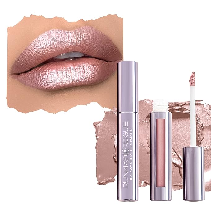 Runway Rogue Pearl Glam Long Wear Shimmer Liquid Lipstick, Metallic Nude/Pale-Pink Lipstick with Silver and Gold Shimmer, ‘Soft Box’