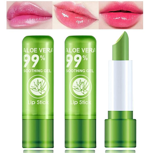 3 Pcs Aloe Vera Lipstick,Long Lasting Lip Care Nutritious Plumper Lip Balm Moisturizer Magic Temperature Color Change Lip Gloss