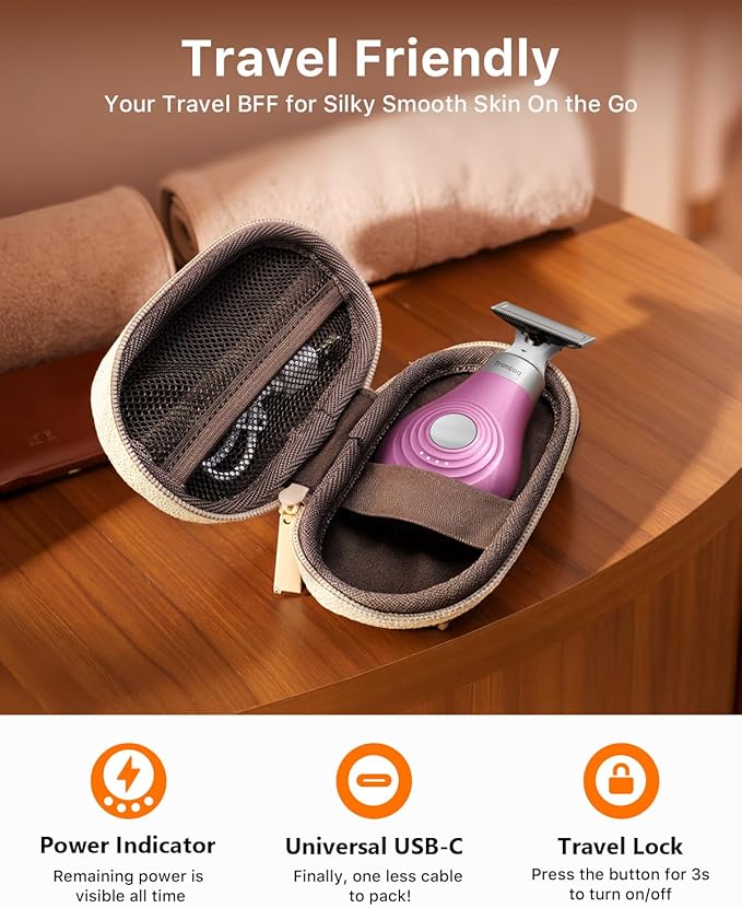 Mini Bikini Trimmer for Women - Intimate Pubic Hair Removal, Electric Body Groomer, Small Portable Wet/Dry Shaver, Magnetic Blade, USB-C Rechargeable with Travel Case, Easy to Clean (Pink)