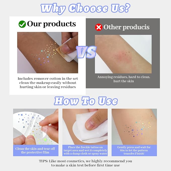 8Pcs Chameleon Glitter Freckles Face Tattoo, Holographic Multichrome Waterproof Face Glitter Speckles Patches, Long Lasting Temporary Tattoos Sticker Makeup for Festive Rave Accessories01