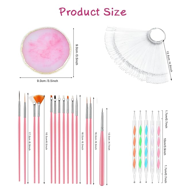 71 in 1 Nail Art Brushes Set with Resin Nail Art Palette, 50 Pcs Clear Nail Swatch Sticks, 5 Pcs Nail Dotting Pens, Nail Tech Supplies Tools for Nail Art