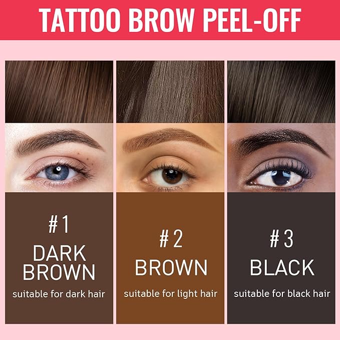 Peel Off Eyebrow Gel Kit,2PCS Easy Tattoo Brow Peel Off Gel for Women,Waterproof,Sweatproof,Natural Brows Color,For Fuller & Defined Looking Brows,DIY at Home(black)