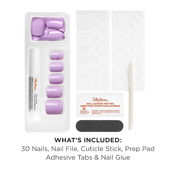 Sally Hansen Salon Effects Perfect Press-On Nails | Square Shape | Easy to Apply, Non-Damaging | 30 Nails, Nail Glue, Adhesive Tabs, File | Squiggle & Wiggle