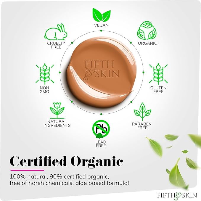 Fifth & Skin: Better’n Ur Skin Liquid Foundation (RICH TAN) - Natural, Organic, Vegan, Cruelty-Free - Gluten-Free Beauty with Buildable Coverage and Palm-Free Luxury - 1 oz