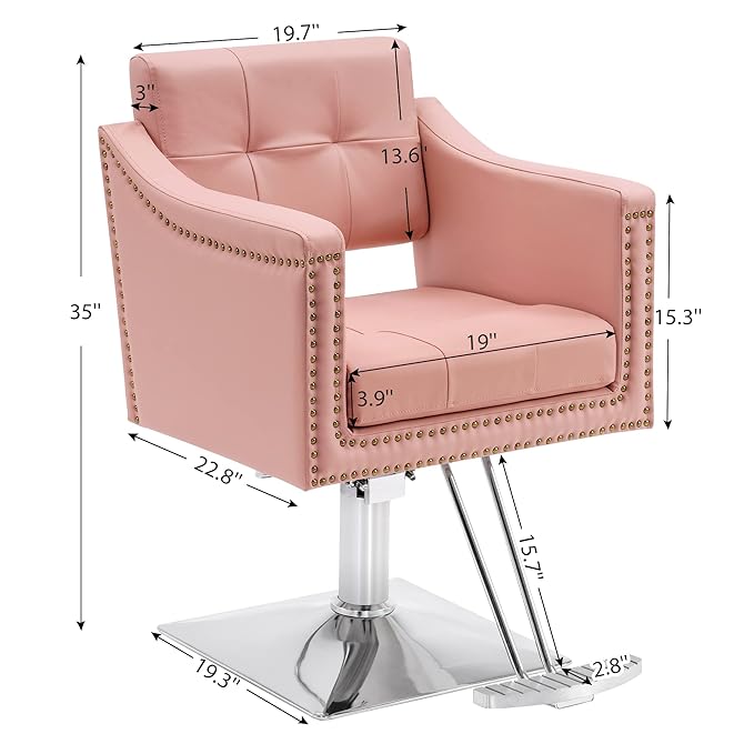 BarberPub Salon Chair for Hair Stylist Hydraulic Barber Styling Chair, Beauty Spa Equipment 8813 (6" Seat Height Adjustment) (Pink)
