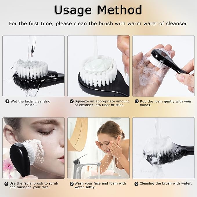 Facial Cleansing Brush 4 PCS, Face Exfoliating Scrubber Brush Soft Face Wash Scrub Exfoliator for Makeup Skincare Removal (Black)