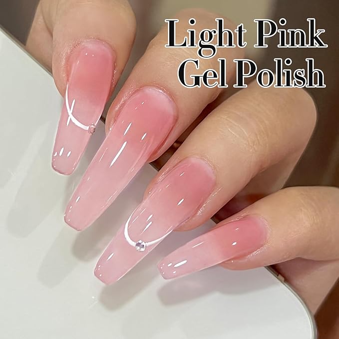 Double Rhythm 0.5Oz Translucent Gel Polish Sheer Neutral Natural Light Milky Same Color Same Bottle 15ML Jelly Gel Polish Art DIY at Home (Milky Pink-A1401)