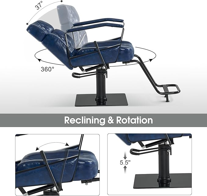 BarberPub Classic Barber Chair, 440Lbs Hydraulic Pump Manual Recliner Salon Chair for Hair Stylist, Home&Beauty Salon, Barbershop, Salon&Spa Equipment 3068 (Blue)