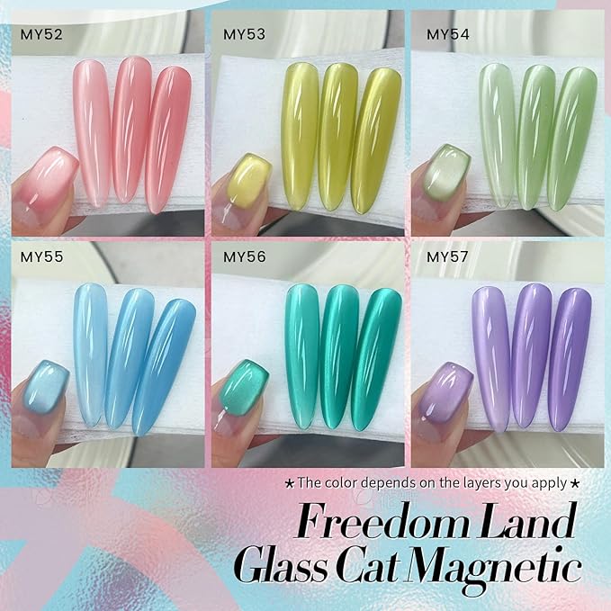 BORN PRETTY Magnetic Gel Nail Polish Pastel Water Light Cat Magnetic Eye Gel Jelly Glass Crystal Magnetic Gel Polish Glitter Shimmer Auroras Magnetic Gel Nail Art Manicure Kit 6PCS