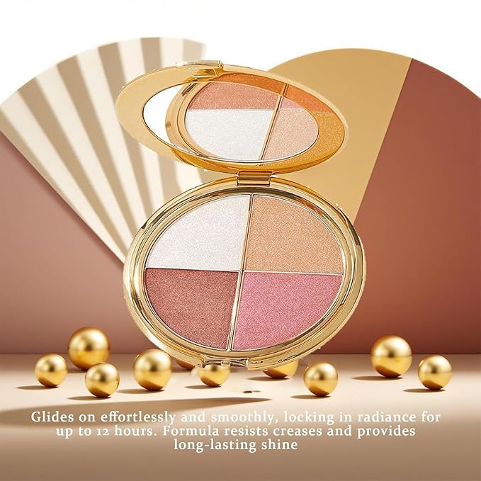 Eye & Cheek Palette - Eyeshadow and Highlighter Makeup (with Detachable Brush), Makeup Palettes Contour Kit, Shimmer Glow Face Highlighter Palette for Women Face, Natural Glow Contour Powder ((3pcs))