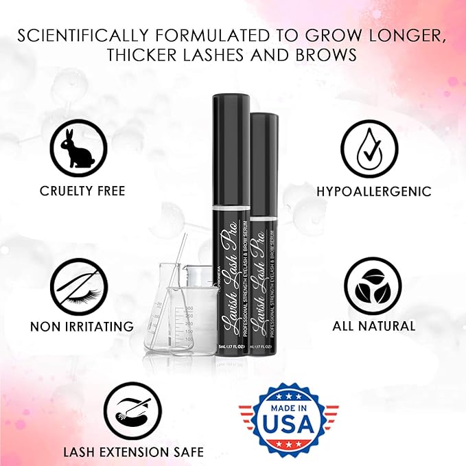 Lavish Lash Pro by Pronexa Hairgenics. Professional Strength Eyelash & Eyebrow Growth Serum. Over 20 Active Growth Promoting Ingredients for the Longest, Fullest Lashes & Brows. 5mL, 6 Month Supply.