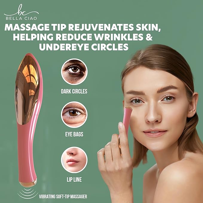 Bella Ciao Sonic Face and Eye Massager for Women, Cordless Face Massager with Cooling and Vibrating Function for Dark Circles and Under-Eye Bags, Serum and Eye-Cream Applicator, Battery-Operated Tool