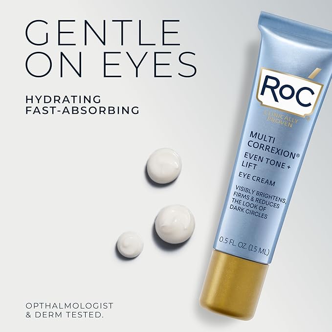 RoC Multi Correxion 5 in 1 Anti-Aging Eye Cream for Puffiness, Under Eye Bags & Dark Circles, Skin Care Treatment with Shea Butter, (.5 oz) with Night Cream Packette (Packaging May Vary)