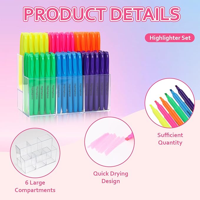 90 Pack Highlighter Set Assorted Colors with 6-Section Highlighter Holder Chisel Tip Highlighters Bulk Highlighters No Bleed Bible Journaling Pens Colored for Office Classroom Teacher Supplies