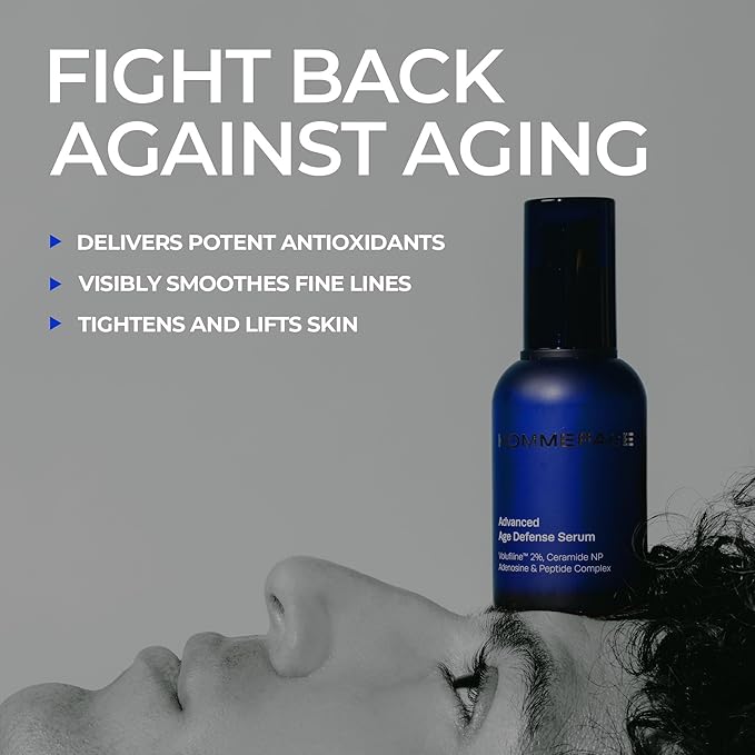 HOMMEFACE Men’s Advanced Age Defense Anti-Wrinkle Face Serum - Anti-Aging Korean Skincare Technology with Volufiline, Ceramide, Collagen, Hyaluronic Acid & Peptides, 1.69 fl oz