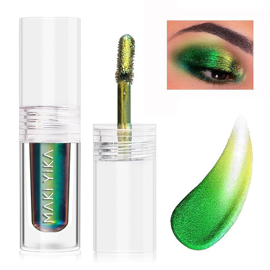 MAKI YIKA Glitter Eyeshadow Green Liquid Multichrome Eyeshadows Long Lasting Metallic Chameleon Eye Shadow Holographic Eye Topper Glitters (#2 Peacock)