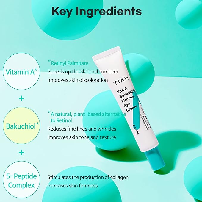 TIAM Vita A Bakuchiol Firming Eye Cream for Wrinkles, Anti-Aging, Dark Circles, and Puffiness, Fragrance-Free Under-Eye Treatment, 1.01 FL.OZ. / 30ml