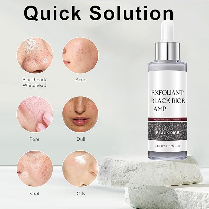 100ML Black Rice Peeling Glow Ampoule, Gentle Rice Exfoliating Face and Body Scrub for Removing Sebum, Dead Skin Cells, Black Pore Deep Cleaning, Fit for All Skin Types