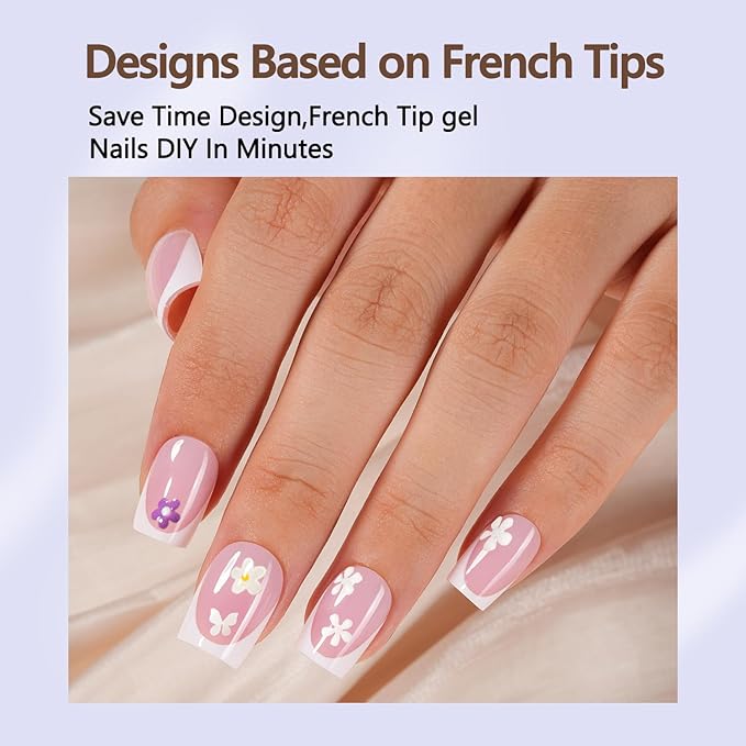 Misssix French Tip Press on Nails, 150Pcs French Tip Gel Nail Tips Short Square Pink, No Need to File Tips Pre-lasting, Fake Nails for Nail Art DIY 15 Sizes