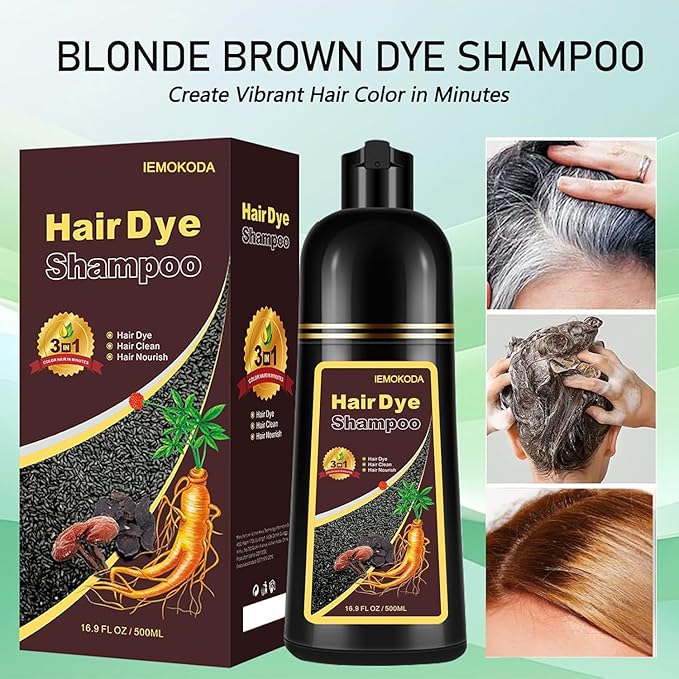 Blonde Brown Hair Color Shampoo for Women and Men, Instant Brown Hair Dye Shampoo 3 in 1, Shampoo Hair Dye Works in Minutes, Long Lasting Brown Hair Shampoo