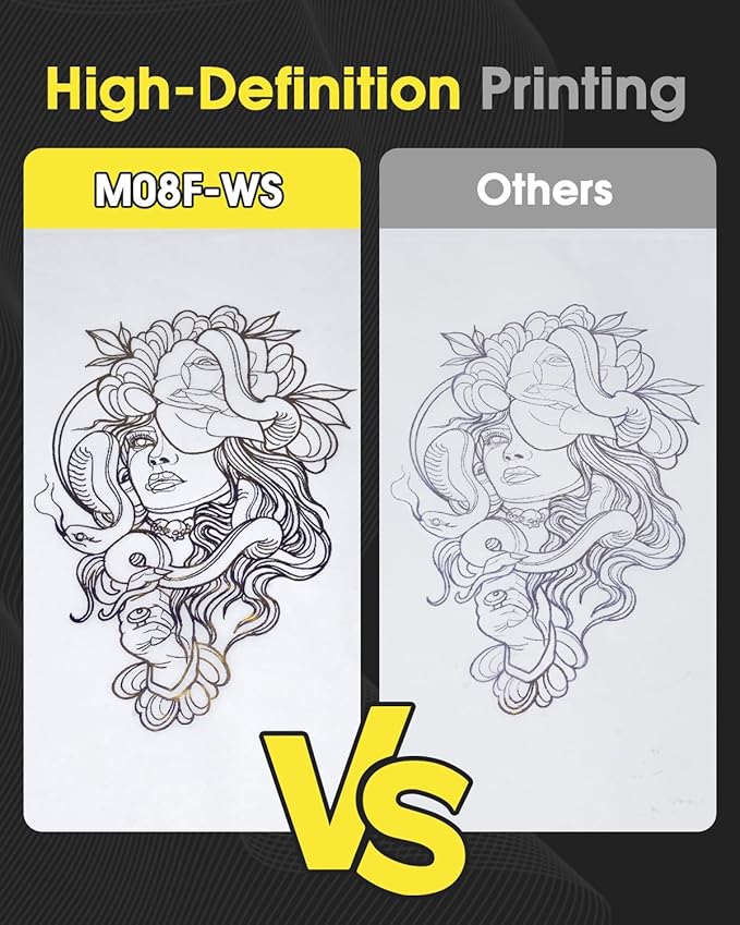 Phomemo M08F Tattoo Stencil Printer Bluetooth, Inkless Tattoo Machine with 10pcs Transfer Paper, Portable Printer for Tattooing, Compatible with Smartphone & PC, Silver