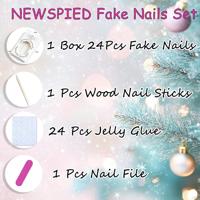24Pcs Christmas Press on Nails Medium Almond False Nails Winter Artificial Glue on Nails with Xmas Tree Santa Claus Elk Designs Christmas Fake Nails Red White Full Cover Cute Stick on Nail for Women
