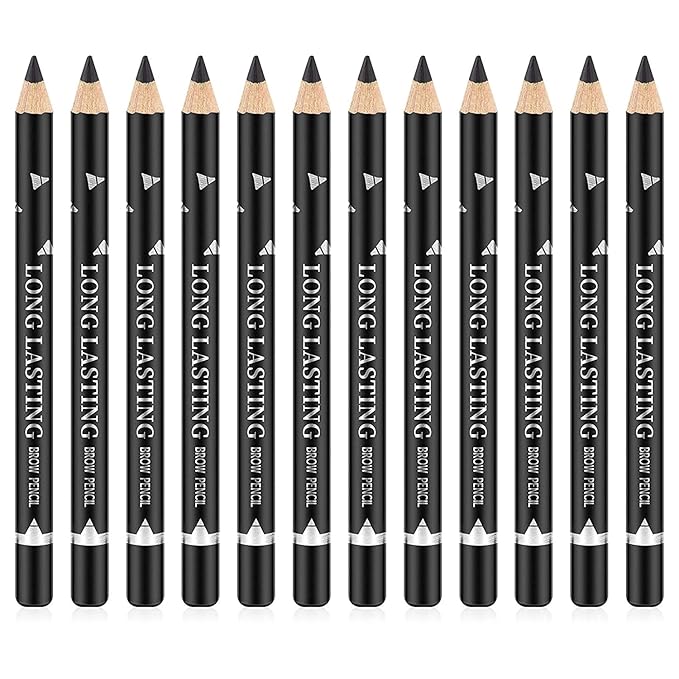 Go Ho 12 PCS Black Eyebrow Eyeliner Pencils,Sweatproof Eyebrow Pencil,Long-lasting Nice Color Eye Brow Gel Pen Makeup Brow Tint Sticks（Black）