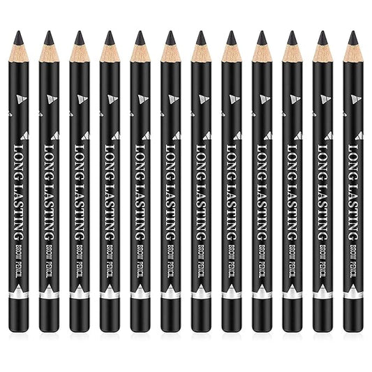 Go Ho 12 PCS Black Eyebrow Eyeliner Pencils,Sweatproof Eyebrow Pencil,Long-lasting Nice Color Eye Brow Gel Pen Makeup Brow Tint Sticks（Black）