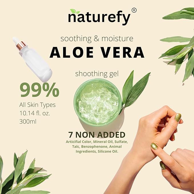 Aloe Vera Gel | 100% Pure & Organic | Farm Fresh Aloe Vera Pulp Extract with Jojoba Oil, Glycerine & Vitamin E | Hydrating, Soothing & Skin Repair Gel for Face, Hair & Body | 10.14 fl.oz.