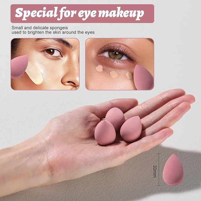 Makeup Sponge Set BS-MALLTriangle Puff 14 Pcs for Liquid, Cream, and Powder, Multi-colored Makeup Sponges and Mini Makeup Sponge (B-Pink)