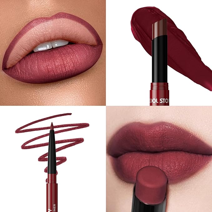 COOL STORY 2 Piece Lip Liner and Lipstick Set, Long Lasting Formula, Professional Makeup Kit (07)