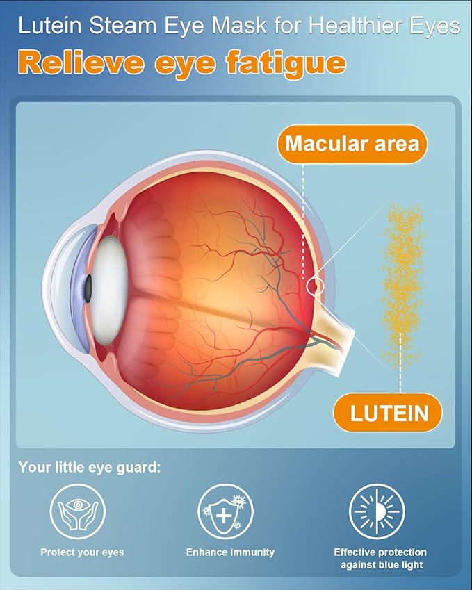 16 Packs Lutein Steam Eye Masks for Dry Eyes Self Heated Disposable Sleep Mask Soothing Headache Relief Dry Eye,Hot Warm Compress for Stress Relief Relief Eye Fatigue, Spa Items Travel Essentials