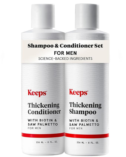 Keeps Hair Loss Shampoo & Conditioner Set For Men - Mens Hair Care for Fuller, Thicker Looking Hair - Thinning & Hair Growth Product - DHT Blocker - Infused with Biotin, Caffeine & Saw Palmetto - 8 oz