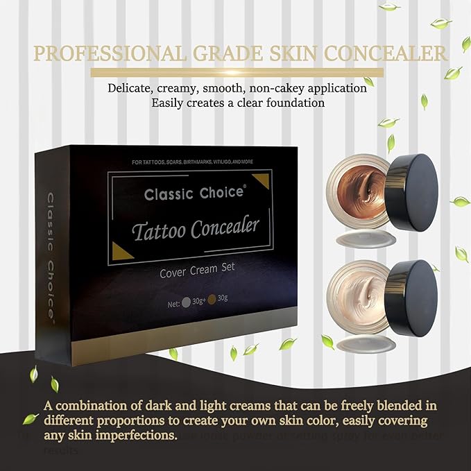 Tattoo Cover Up,Waterproof Invisible Concealer Body Leg Bruise Stretch Scar Dark Spots Vitiligo Skin Makeup Waterproof,Long Lasting Tattoo Cover Up Suitable for Men and Women, 30g x 2