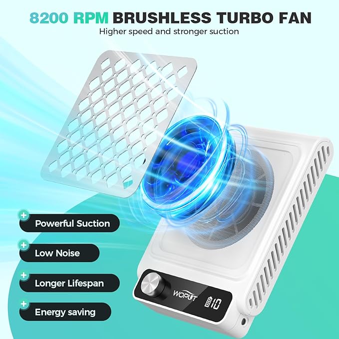 Rechargeable Nail Dust Collector, 980PA Portable Cordless Nail Vacuum Dust Collector Fan with Filter Papers (30 Pcs) for Acrylic Nail Polishing & Manicure Pedicure at Nail Salon & Home - White
