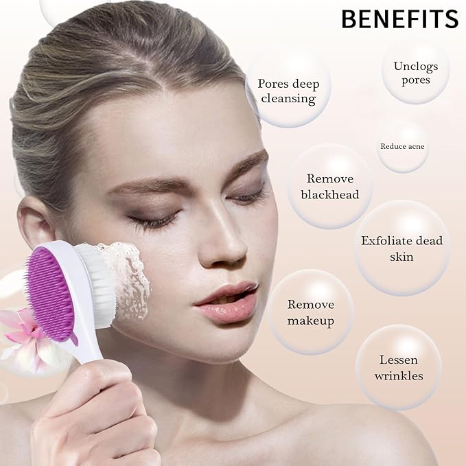 Silicone Face Scrubber Double Side, Beomeen Handheld Facial Cleansing Brush 2 in 1 Face Cleanser Brush for Deep Cleansing and Exfoliating, Blackhead Makeup Removal 2 Pcs